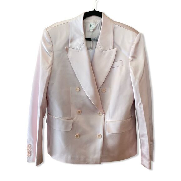 FINAL price HELSA Heavy Satin Double Breasted Jacket pale pink blazer Revolve L - Picture 5 of 15